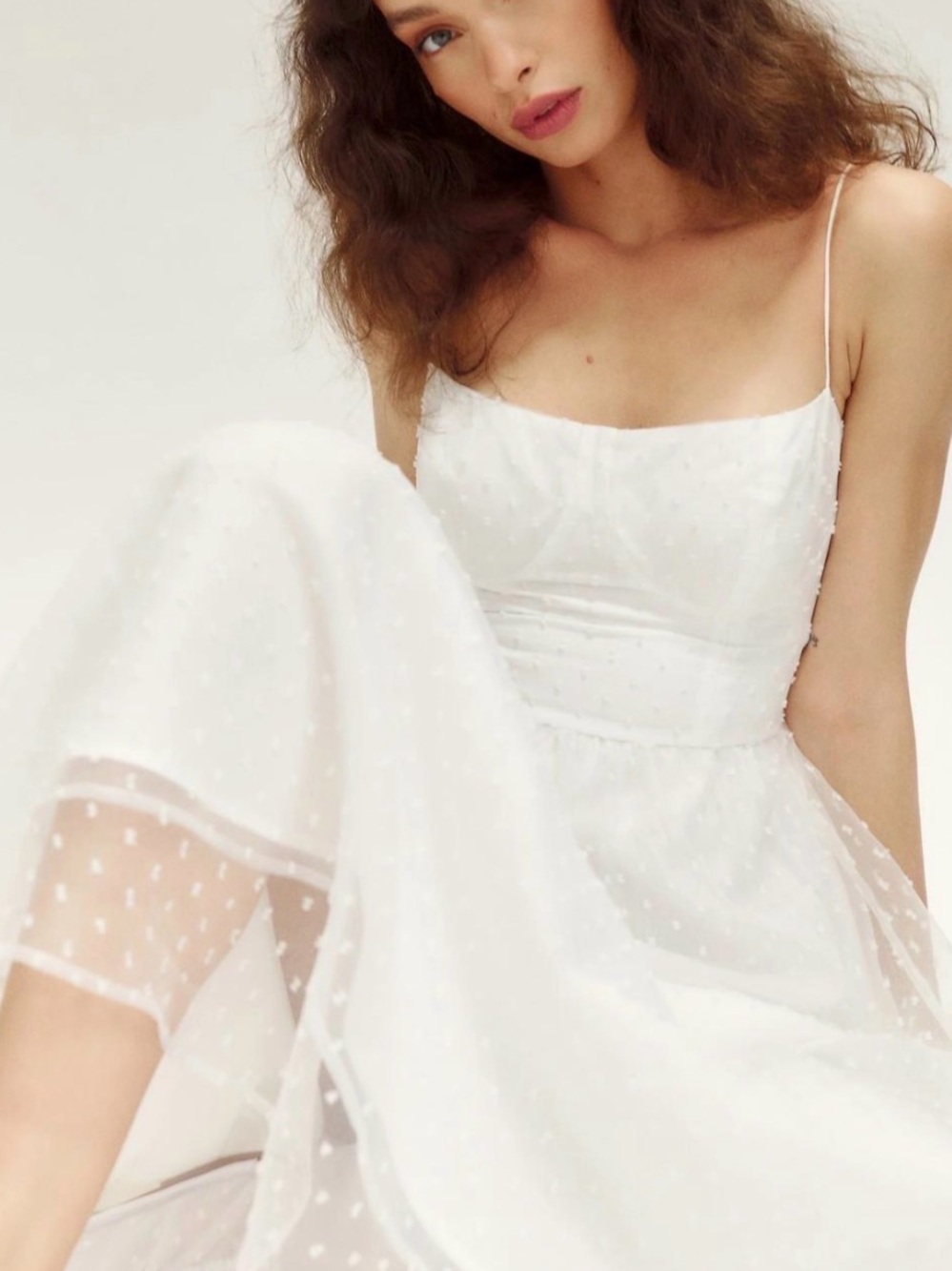 Reformation Mallow White Swiss Dot Midi Dress Size 4 Bridal Wedding